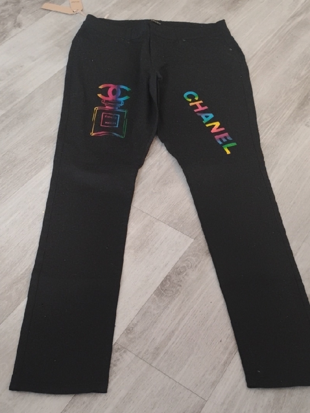 CHANEL Fashion Jeans /Black Pants with Mu1lticolor Logo